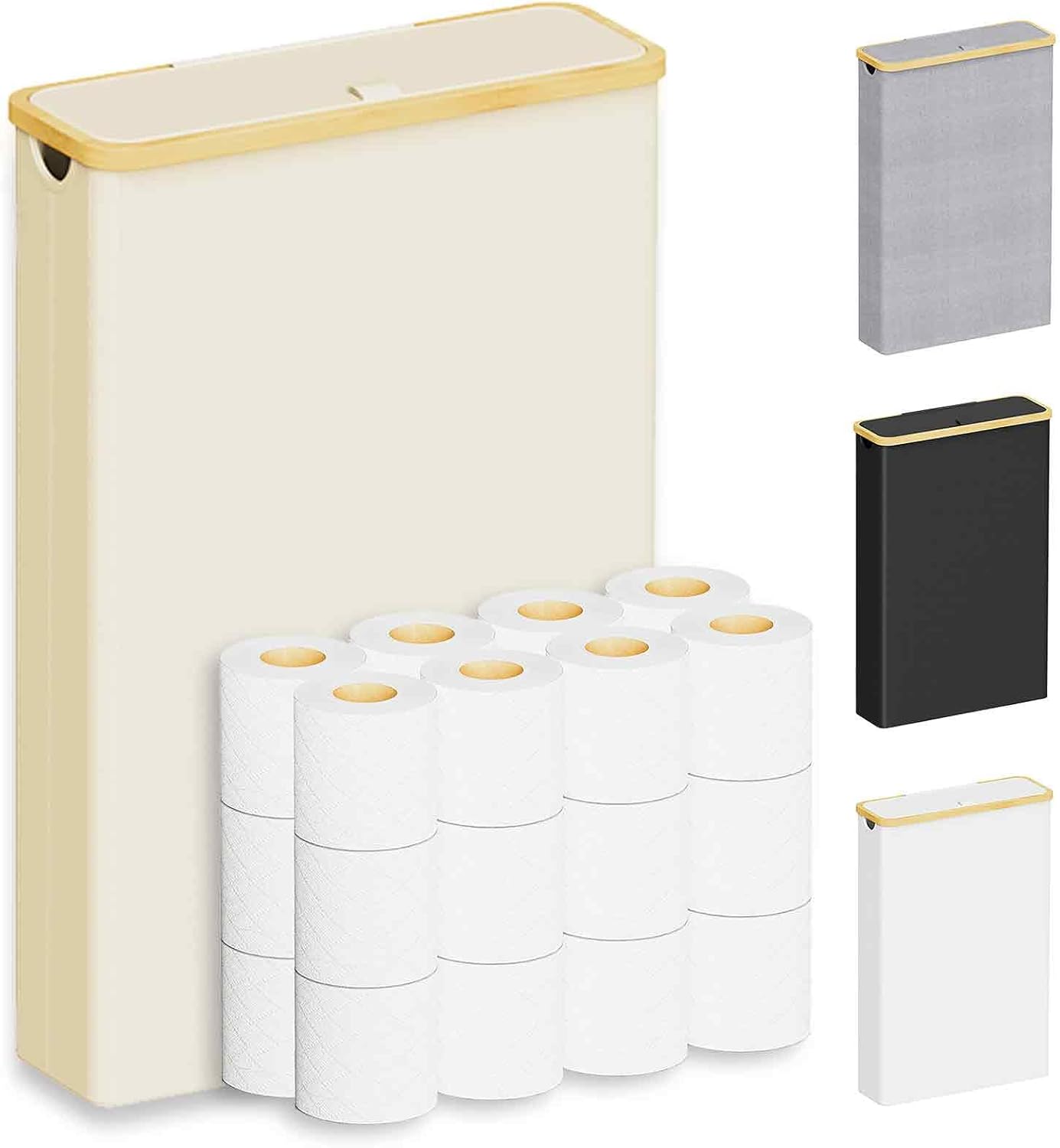 SpaceAid Extra Large Toilet Paper Storage with Lid. Hold up to 24 Regular Rolls or 18 Mega Rolls. Slim Toilet Paper Basket Holder Bin Container. Bathroom Accessories Organizer. Black