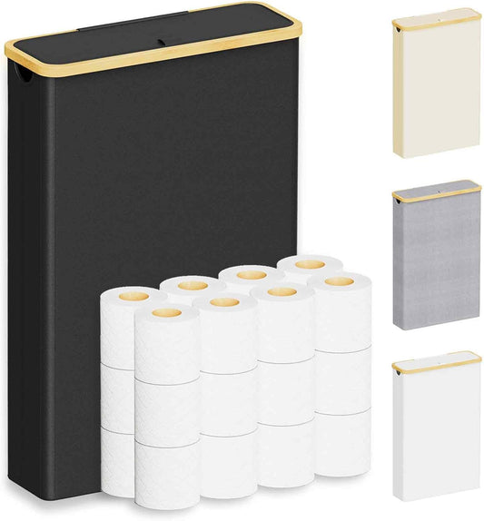 SpaceAid Extra Large Toilet Paper Storage with Lid. Hold up to 24 Regular Rolls or 18 Mega Rolls. Slim Toilet Paper Basket Holder Bin Container. Bathroom Accessories Organizer. Black