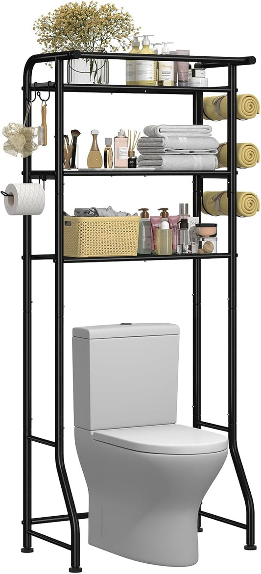 Simple Trending 3 Tier Over The Toilet Rack. Shelf Bathroom. Bathroom Stand Organizer Space Saver. Black