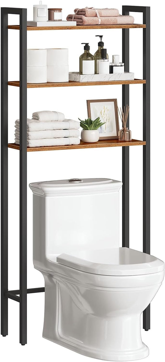 HOOBRO Over-The-Toilet Storage. 3-Tier Bathroom Organizer Over Toilet. Wooden Bathroom Shelves. Space Saver. Freestanding Storage Shelf. Easy to Assemble. Rustic Brown and Black BF41TS01