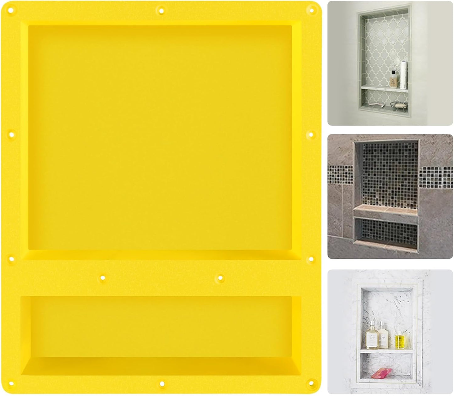 Suteck 16 x 20 Shower Niche Double Shelf -Yellow Rectangle Niche Cube. Ready for Tile Recessed Niches for Bathroom. Niche Shower Storage