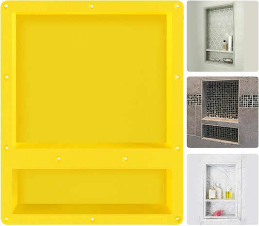 Suteck 16 x 20 Shower Niche Double Shelf -Yellow Rectangle Niche Cube. Ready for Tile Recessed Niches for Bathroom. Niche Shower Storage