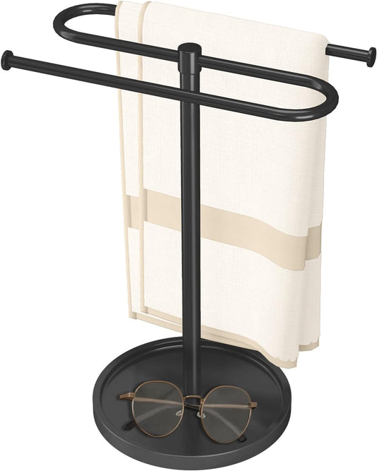 Towel Holder Stand. Stainless Steel Hand Towel Holder Rack for Bathroom Countertop. S-Shape Free Standing Towel Bar Holds 2 Towels for Kitchen Countertop. Black