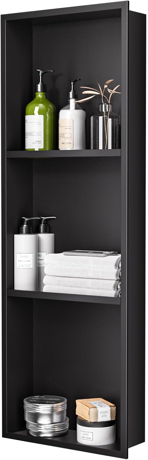 Stainless Steel Shower Niche 12 x 36. 3-Tier Shower Niches No Tile Needed. Recessed Niche for Shower Wall. Shower Niche Shelf for Bathroom Storage. Matte Black